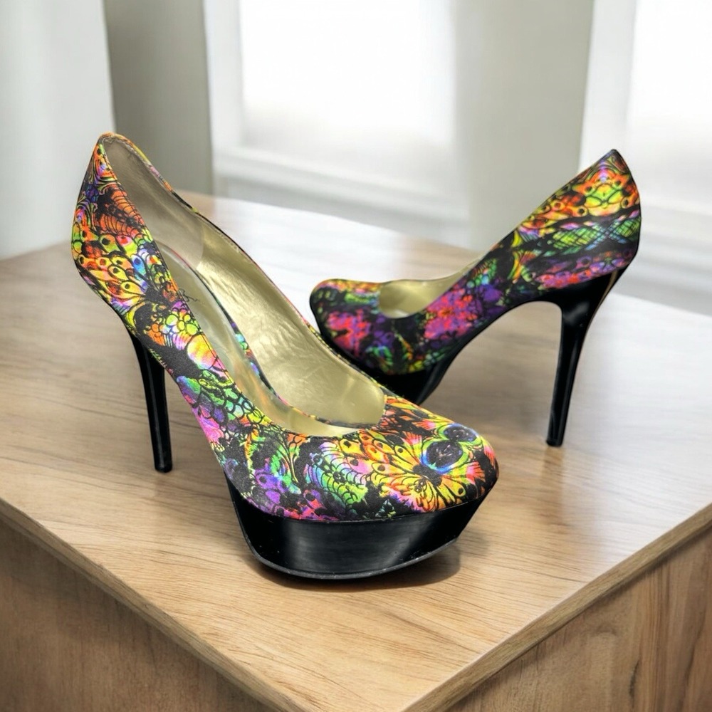 Bold & Stylish! Carlos Santana Destiny Stiletto Pumps Vibrant Fabric Heels 8.5M